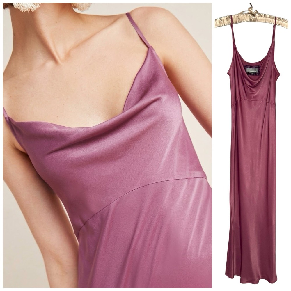 Anthropologie The Elyse Slip Satin Midi Dress Size M Mauve Pink